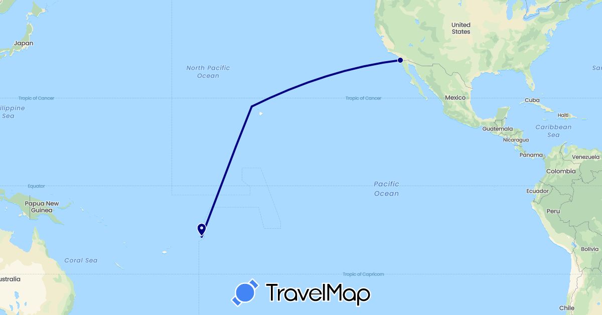 TravelMap itinerary: driving in United States, Samoa (North America, Oceania)